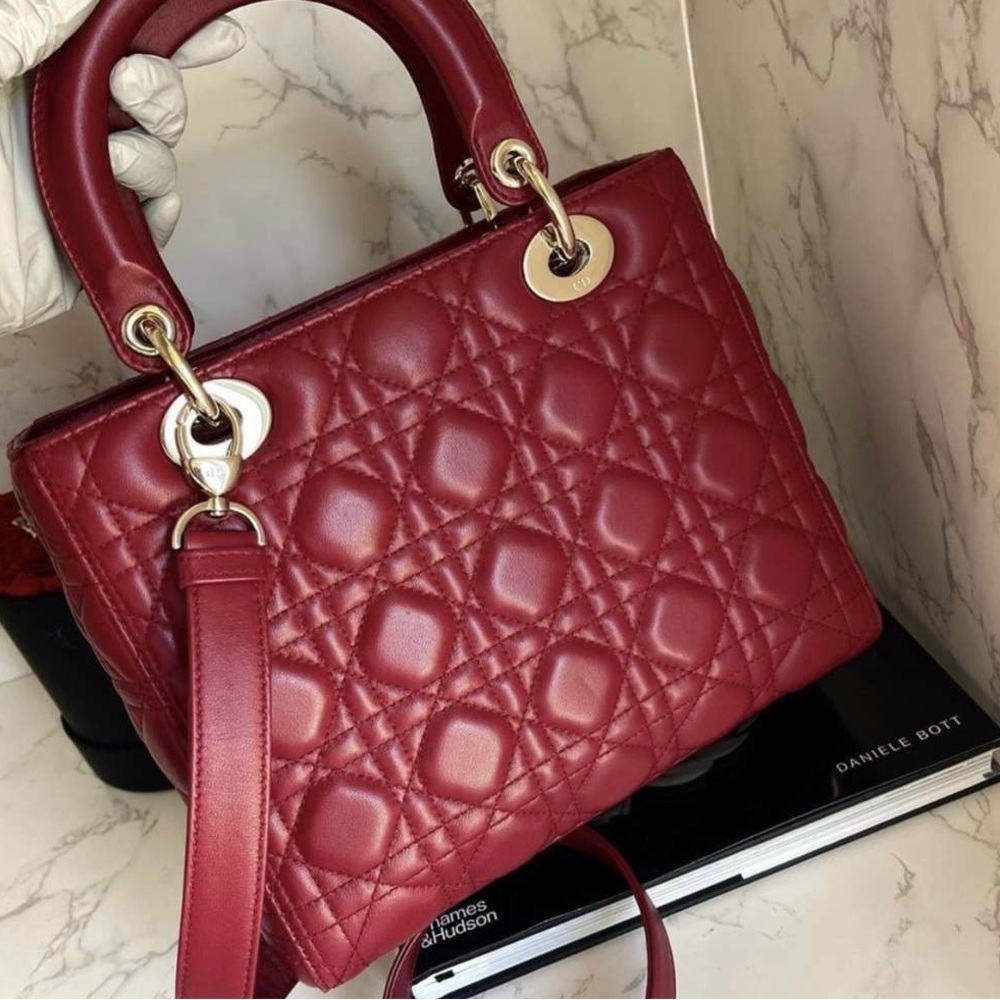 Christian Dior Lady dior medium bag lipstick red lambskin cannage quilted - Picture 3 of 9